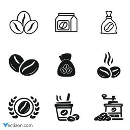 Bean Coffee Set Vector Icon