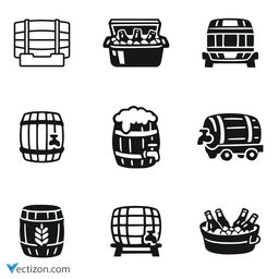 Beer Tub Set Vector Icon