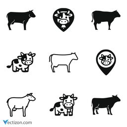 Cow Animal Set Icon