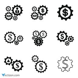 Dollar Gears Set Icon