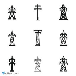 Electric Tower Set Vector Icon