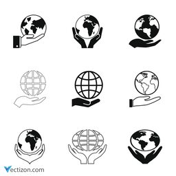 Hand Hold Globe Set Icon